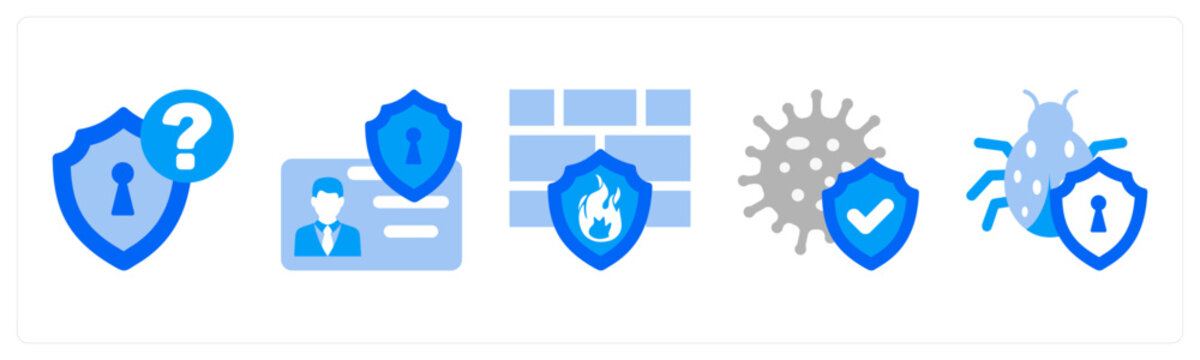 A set of 5 mix icons as Security Question, Identity Protection, firewall