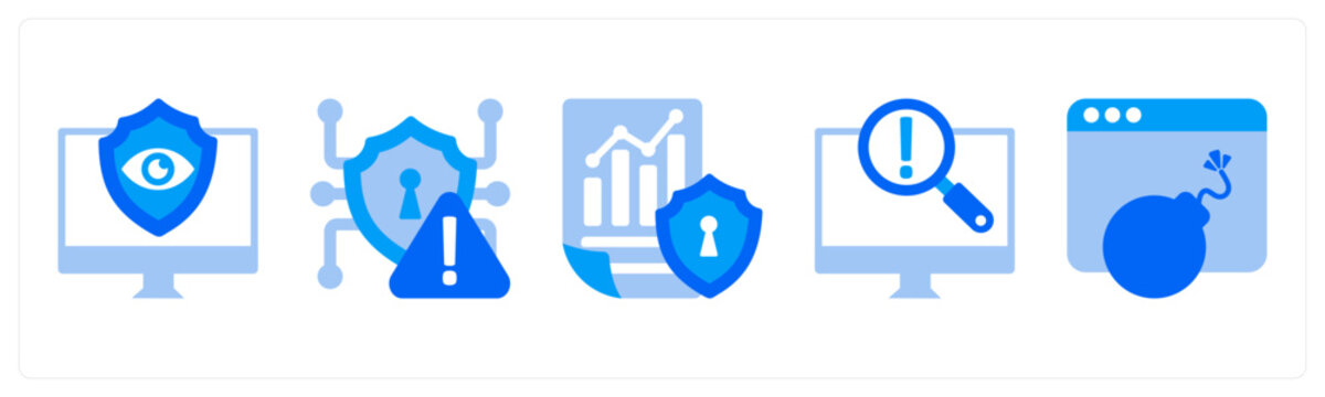 A set of 5 mix icons as Security Monitoring, Cyber Risk, Security Analytics