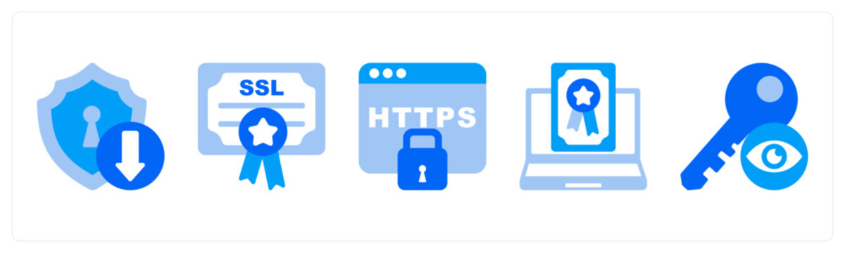 A set of 5 mix icons as Secure Download, SSL Certificate, HTTPS Security