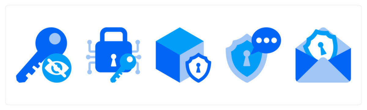 A set of 5 mix icons as Private Key, Cryptography, Blockchain Security