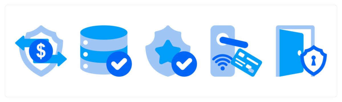 A set of 5 mix icons as Secure Transaction, Data Integrity, Security Guard