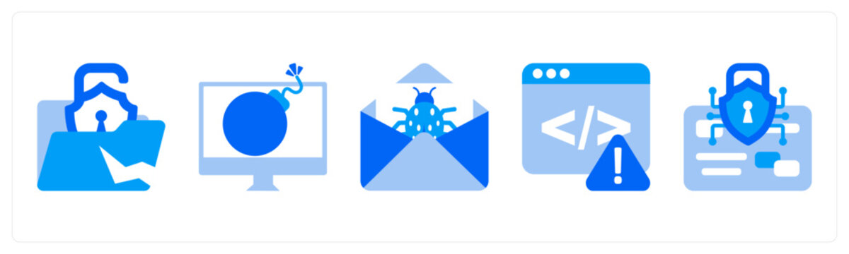A set of 5 mix icons as data leak, cyber attack, email virus