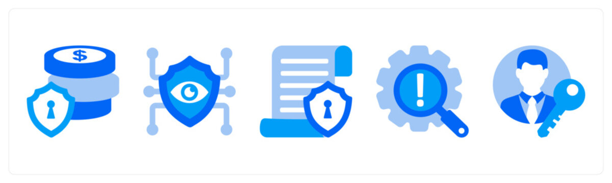 A set of 5 mix icons as Asset Protection, Security Monitoring, Security Policy