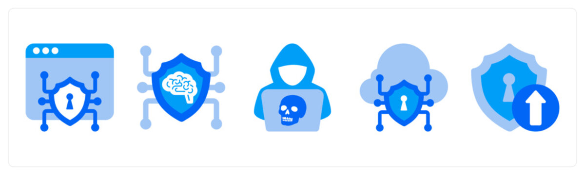 A set of 5 mix icons as Website Security, Threat Intelligence, Hacker