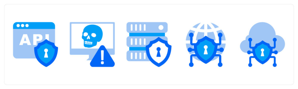 A set of 5 mix icons as Secure API, Cyber Attack, Secure Server