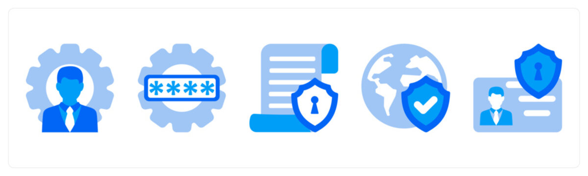 A set of 5 mix icons as Role Management, Password Manager, Security Policy