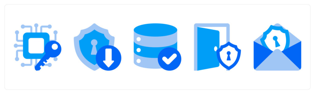 A set of 5 mix icons as Encryption, Secure Download, Data Integrity