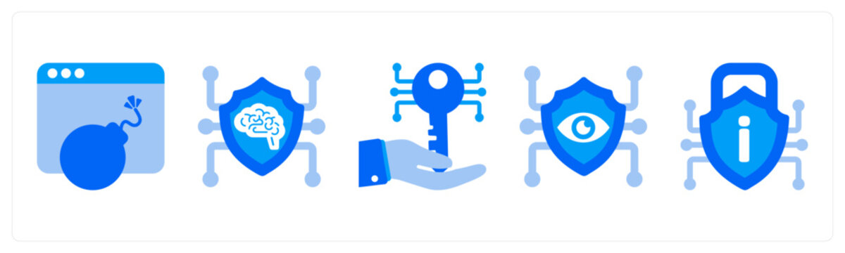 A set of 5 mix icons as DDoS Protection, Threat Intelligence, Digital Key