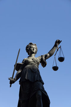 Lady Justice statue at Frankfurt R&ouml;mer square as symbol for Justice
