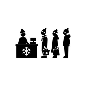 Customers Queuing in Winter Hats at Counter Icon