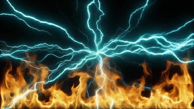 glowing golden fire flames on blue electric waves, fantasy fire effect, futuristic heat glow