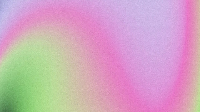 Abstract textured background featuring a grainy noise effect, smooth curved wavy gradient blending soft pastel lime green, bright pink, and light lavender purple. 