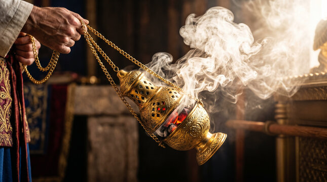 Aaron the High Priest entering the terrifyingly holy presence of the Most Holy Place, shrouded in a thick cloud of incense smoke