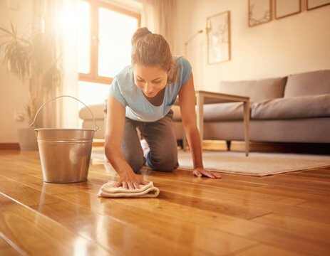 Woman cleaning floor