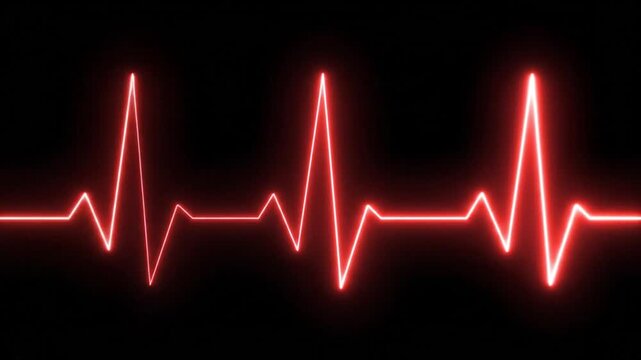 Animated Red ECG Heartbeat Line on Black Background Medical Science