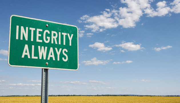 Integrity always road sign in golden field under blue sky conveying ethical principle concept