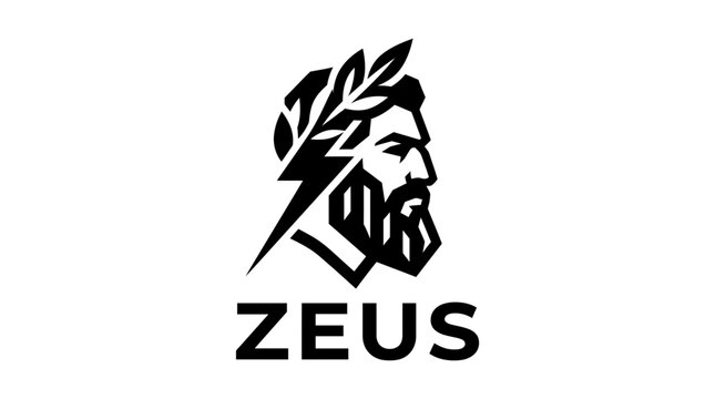 Zeus Greek God Head Logo Design with Lightning Bolt and Laurel Wreath Vector Illustration
