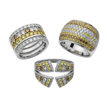 Colorful stacked rings with floral pattern isolated on transparent background