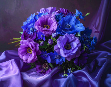 Vibrant floral bouquet on silk
