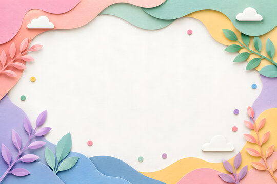 Colorful Pastel Paper Cut Background with Copy Space