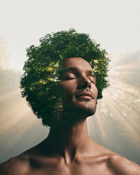 Double exposure man forest nature concept surreal portrait