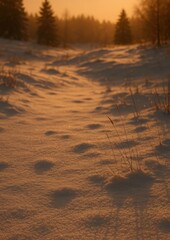 Fototapeta premium Serene snowy sunset landscape