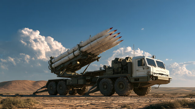 Multiple rocket launcher military truck