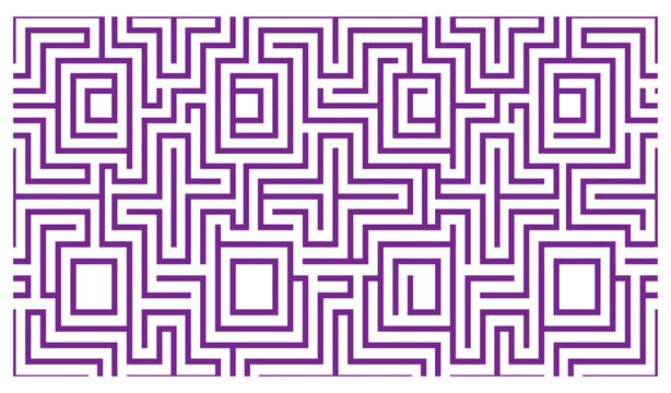 Purple geometric maze pattern with seamless square lines for modern abstract background design