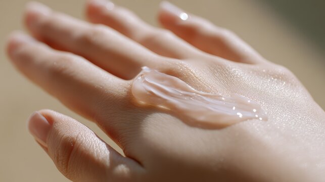 Smooth skin hydration: hand with skincare product moisturizing outdoors