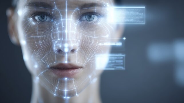 Futuristic face scan technology in augmented reality interface