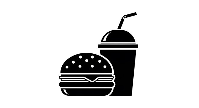 Fast food meal icon with hamburger and drink silhouette