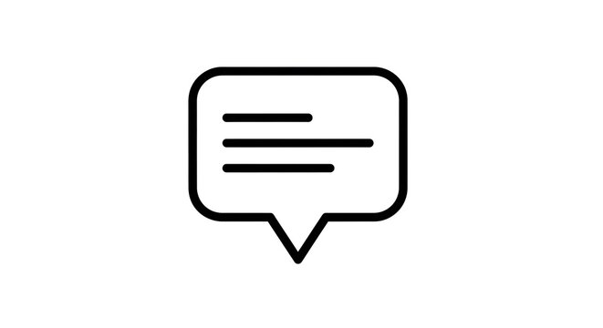 Minimal black outline speech bubble icon with text lines