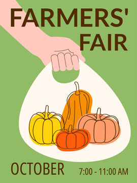 Farmers Fair Poster with Pumpkins in Bag Vector Illustration