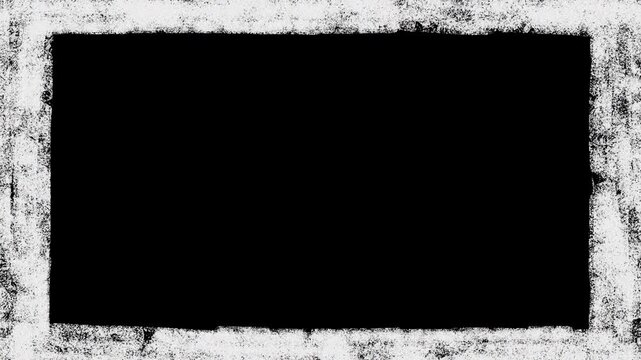 Grunge texture border overlay, abstract black and white grunge frame on black background, 4k loop animation