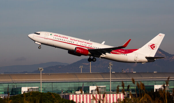 Barcelona, El Prat - February 02, 2020: Airplane AirAlgerie Airlines take off from Barcelona El Prat airport. Board number 7T-VKD