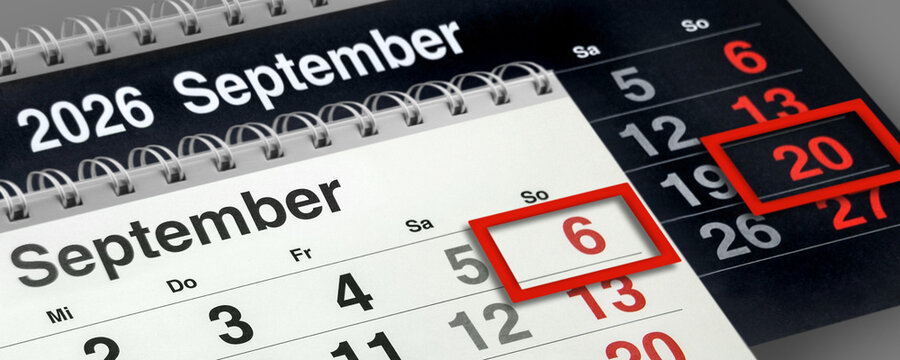 Deutscher Kalender Sonntag  6. und 20. September 2026 Landtagswahlen