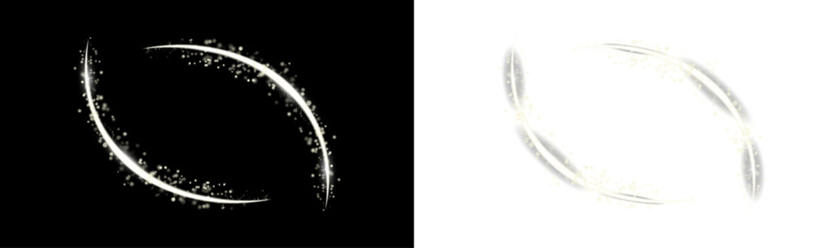 Abstract glowing light trail with sparkles and particles