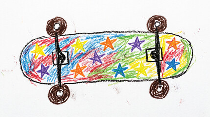 Colorful hand drawn skateboard illustration with star patterns for kids and sports art © Toro