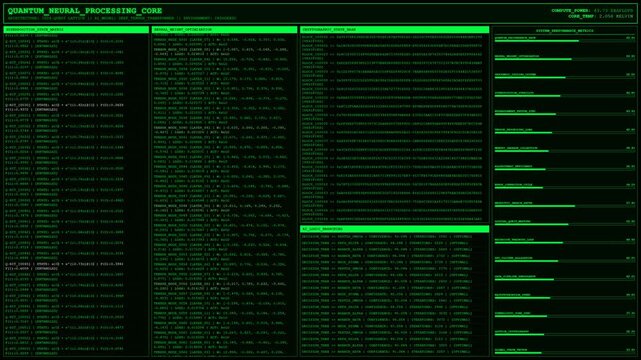 Quantum computing neural network processing core screen animation.