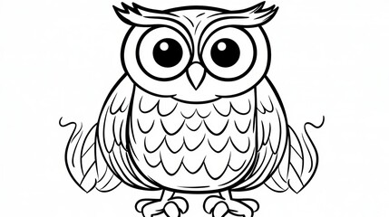 Naklejka premium Minimalist Black And White Illustration Of A Small Cartoon Owl Isolated On A Simple White Background