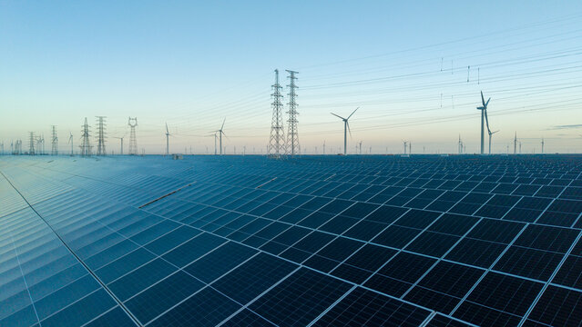 Solar Photovoltaic Farm with Wind Turbines and Power Grid