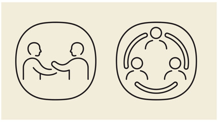 Fototapeta premium Line art icons depicting business handshake partnership and team collaboration network with icon set vector design partnership agreement teamwork connection community