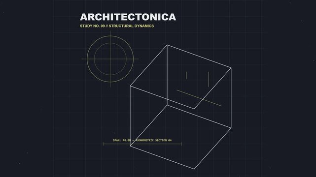 Wireframe cube and circular target on grid