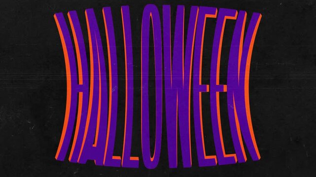 Distorted purple Halloween text with orange outline on black background 4K animated video