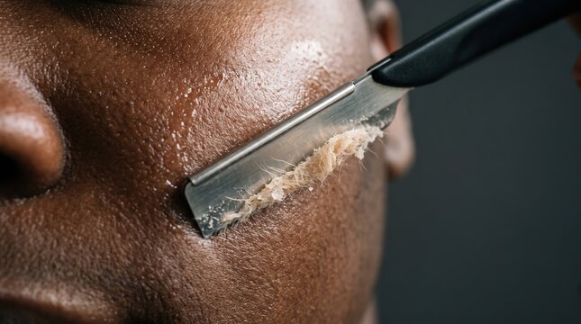 Dermaplaning Facial Shaving Procedure on Dark Skin Close Up