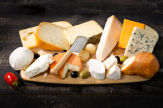 Cheese platter with different sorts of cheese