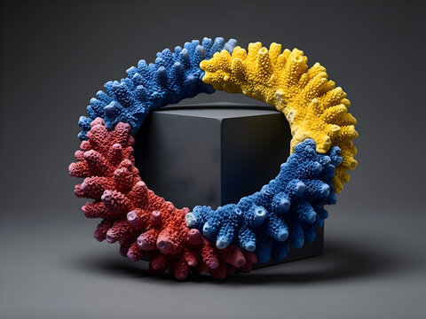 One large flexible coral ring reshaping around a rigid graphite cube