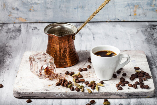Cup of Arabian Coffee and ingredients