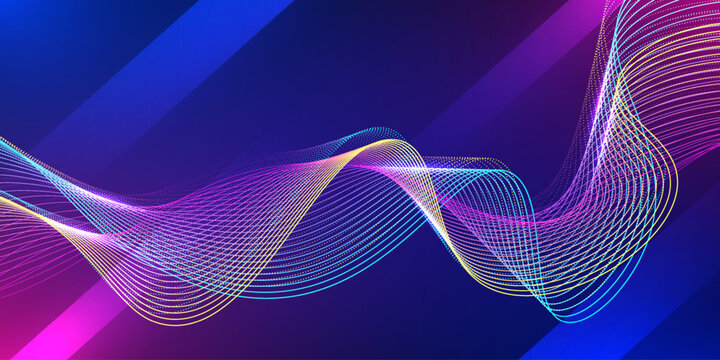 Abstract digital wave background with glowing lines blue and purple. Design for gaming background futuristic design and music art.