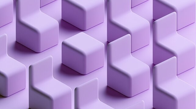 Rows of soft purple block chairs create a minimalist, geometric pattern